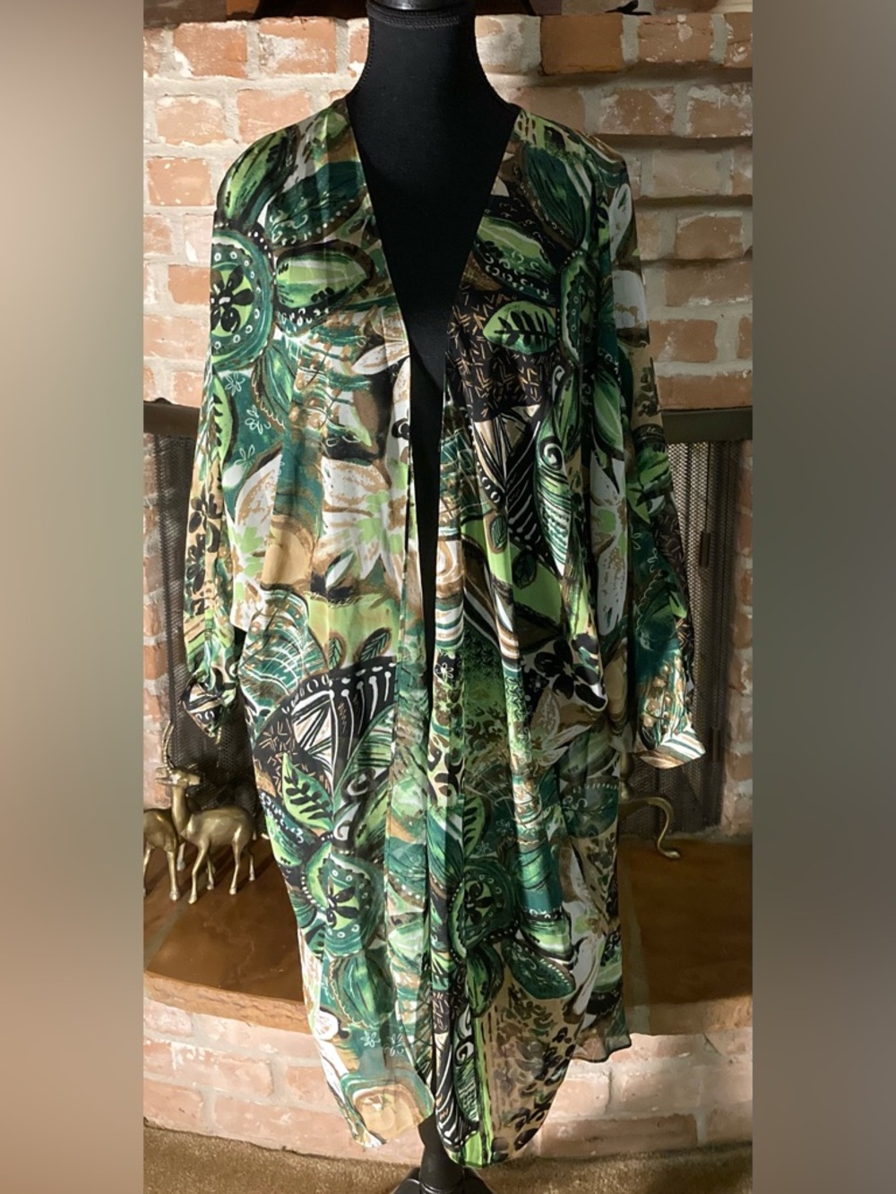 Wendy Williams Collection Botanical Green Open-Front Women's Duster Jacket